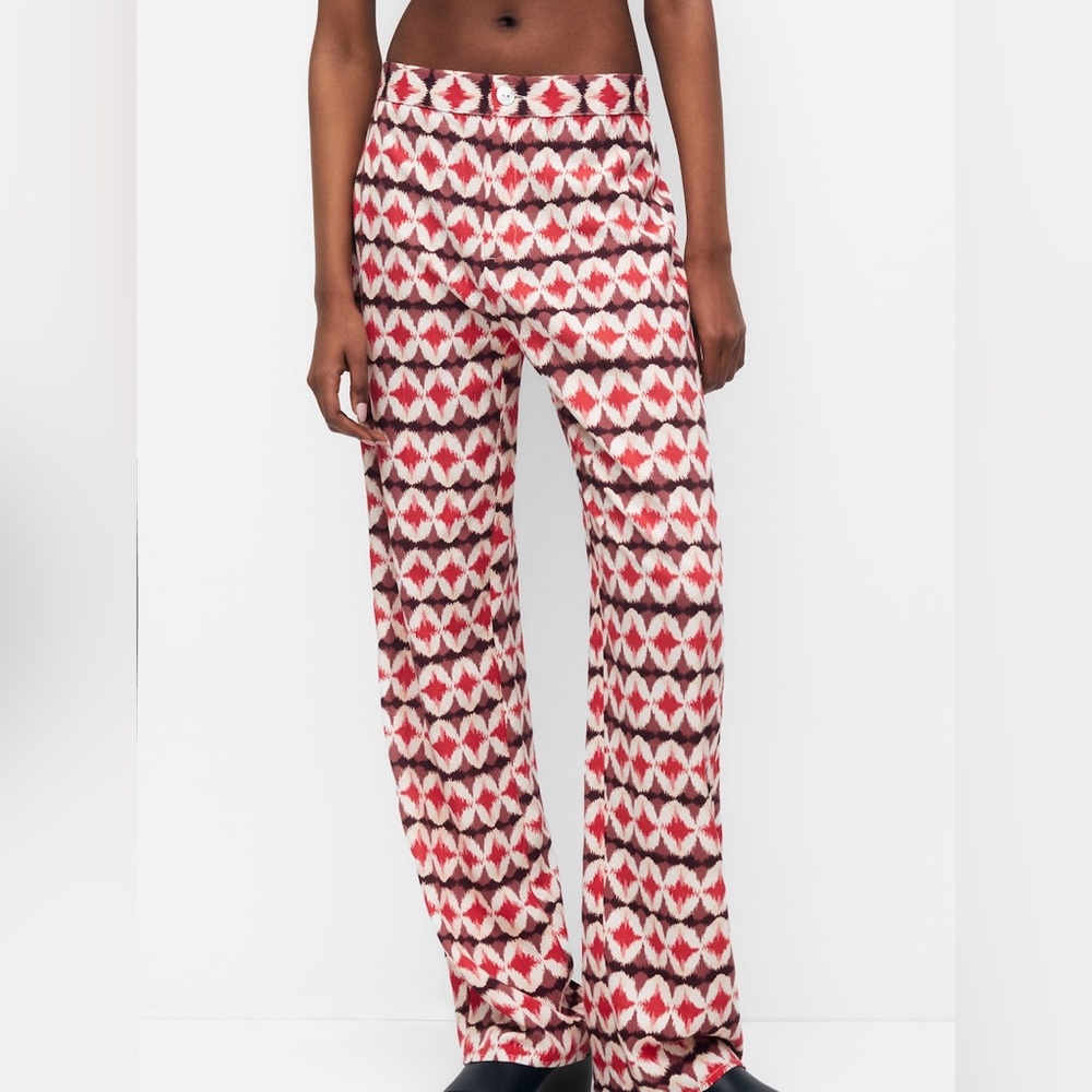 Pull&Bear Wide Leg in Pink Geometric Pants